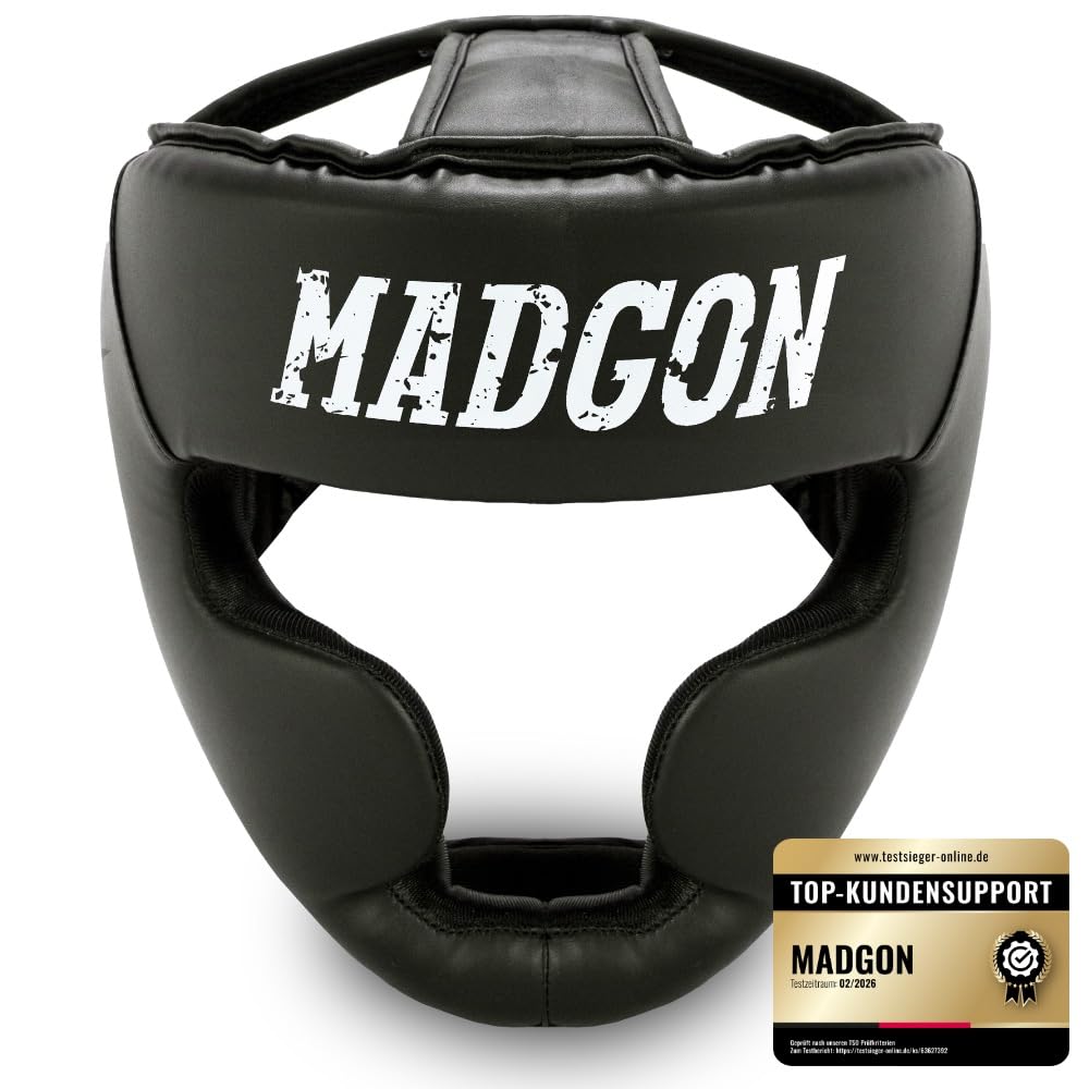 MADGON Premium Kopfschutz, Boxhelm mit Perfekter Sicht und maximalem Schutz, Gesichtsschutz für Kampfsport, MMA, Boxen, Kickboxen & Sparring