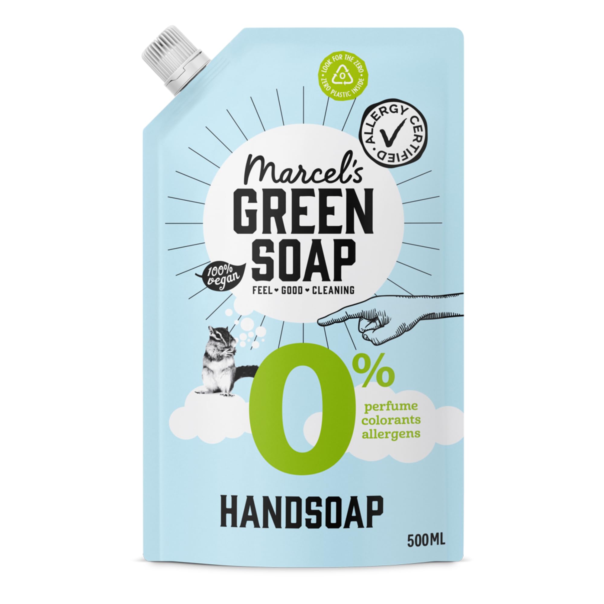 Marcel's Green Soap - Hand Soap Refill 0% - Allergy Certified - For sensitive skin - No perfume - Vegan - Packaging recyclable - 500 ml