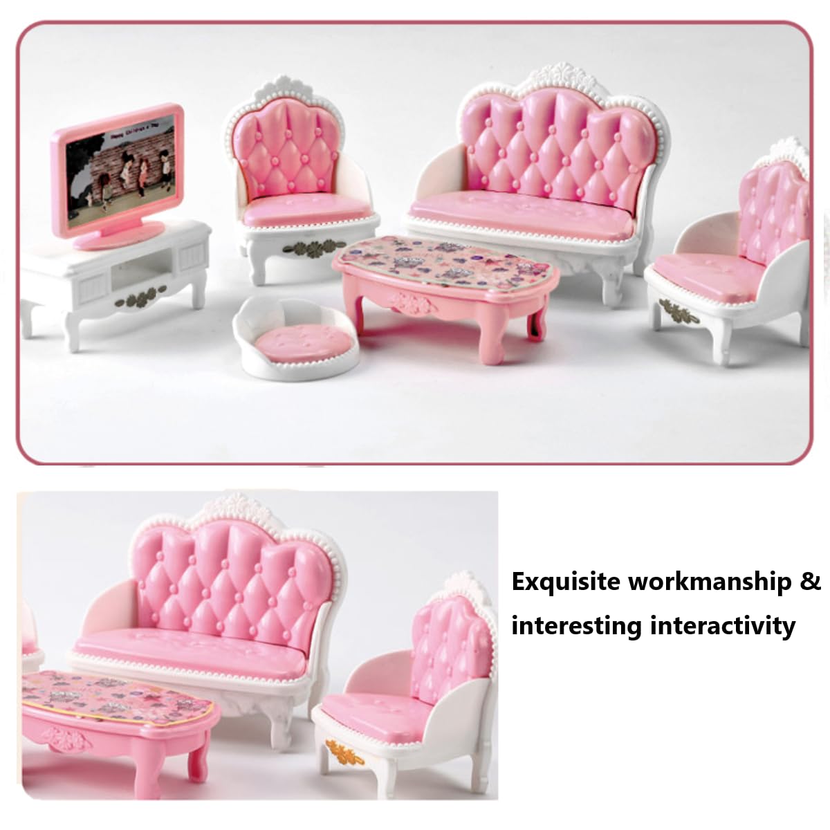 KARLOR dollhouse furniture set living room, 7 pieces miniature furniture set, sofa armchair table TV cushion coffee table - Image 4
