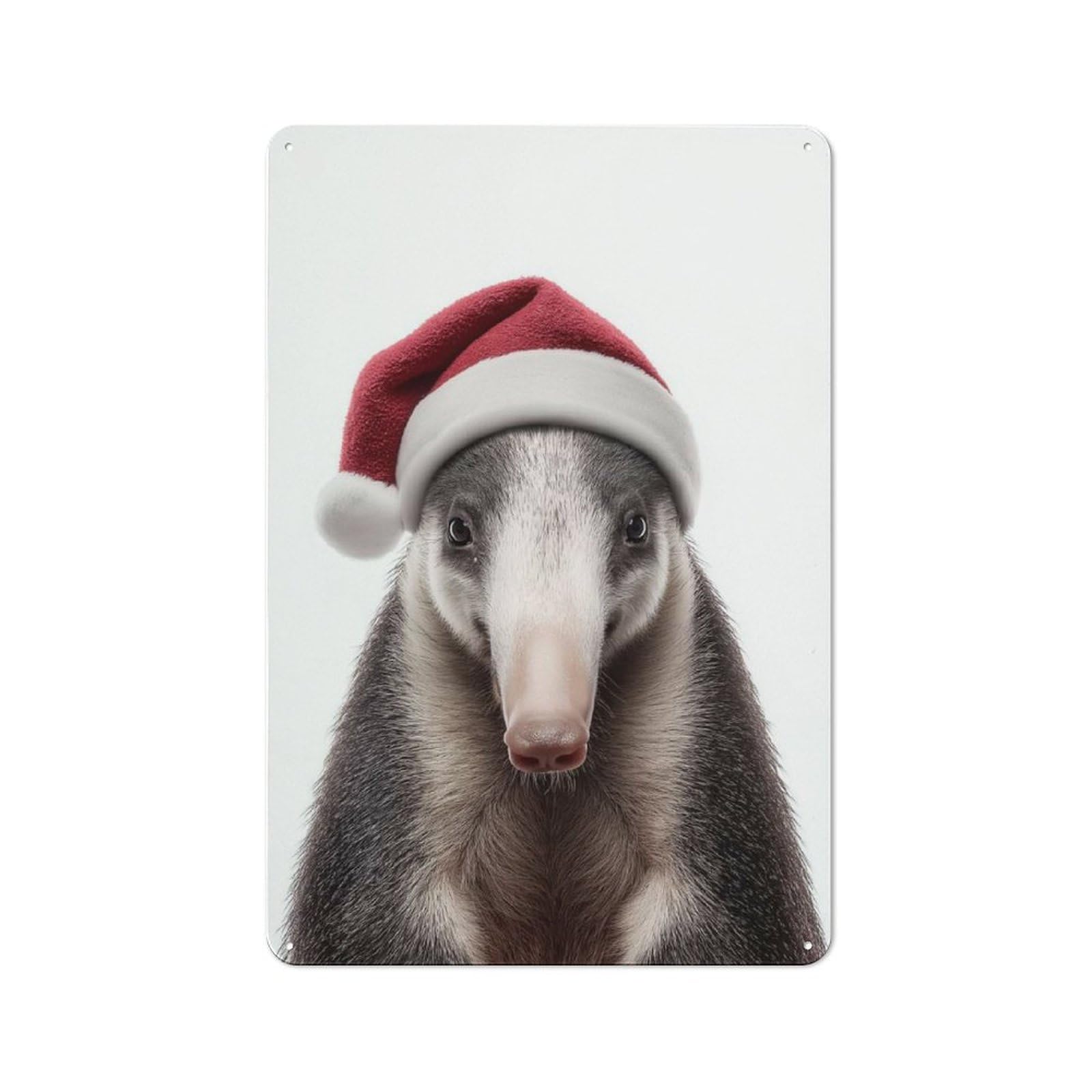 Junmoney Christmas Anteater With Santa Hat Portrait Vintage Metal Wall Sign 30X20cm For Garage Or Workshop, For Metal Sign Collectors, For Garage And Workshop Walls