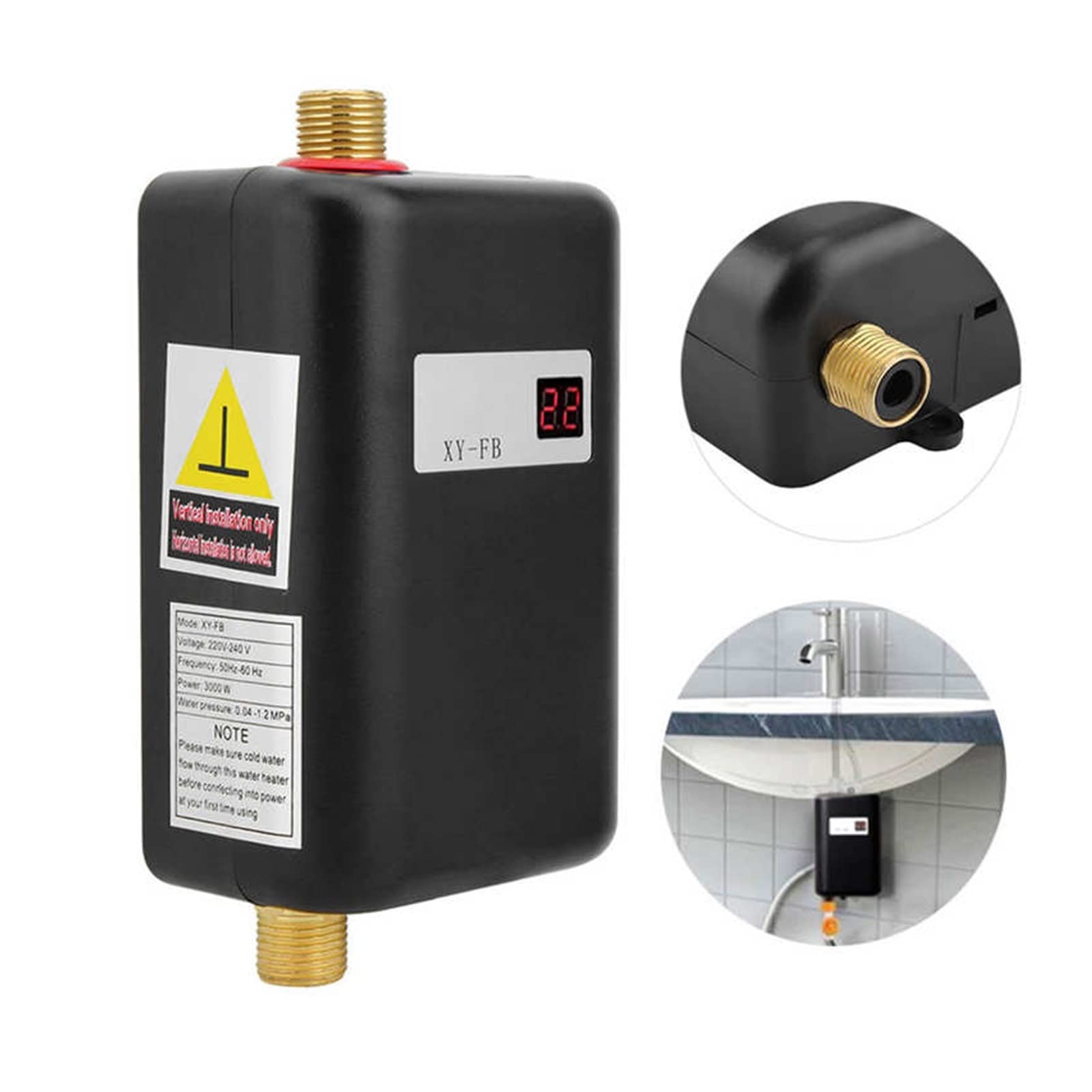 Calentador de Agua eléctrico instantáneo de 3000 W, sin Tanque, para baño, Cocina y Ducha (Blanco)