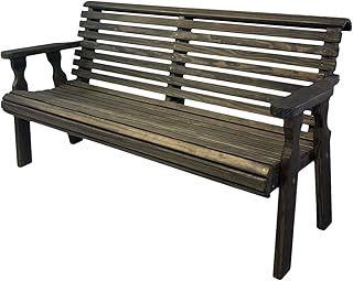 Amish Casual Heavy Duty 5 Foot Roll Back Outdoor Bench in Dark Walnut Stain - Amish Made in The USA from Treated Pine for Outdoor Durability, 700 Lb Weight Capacity