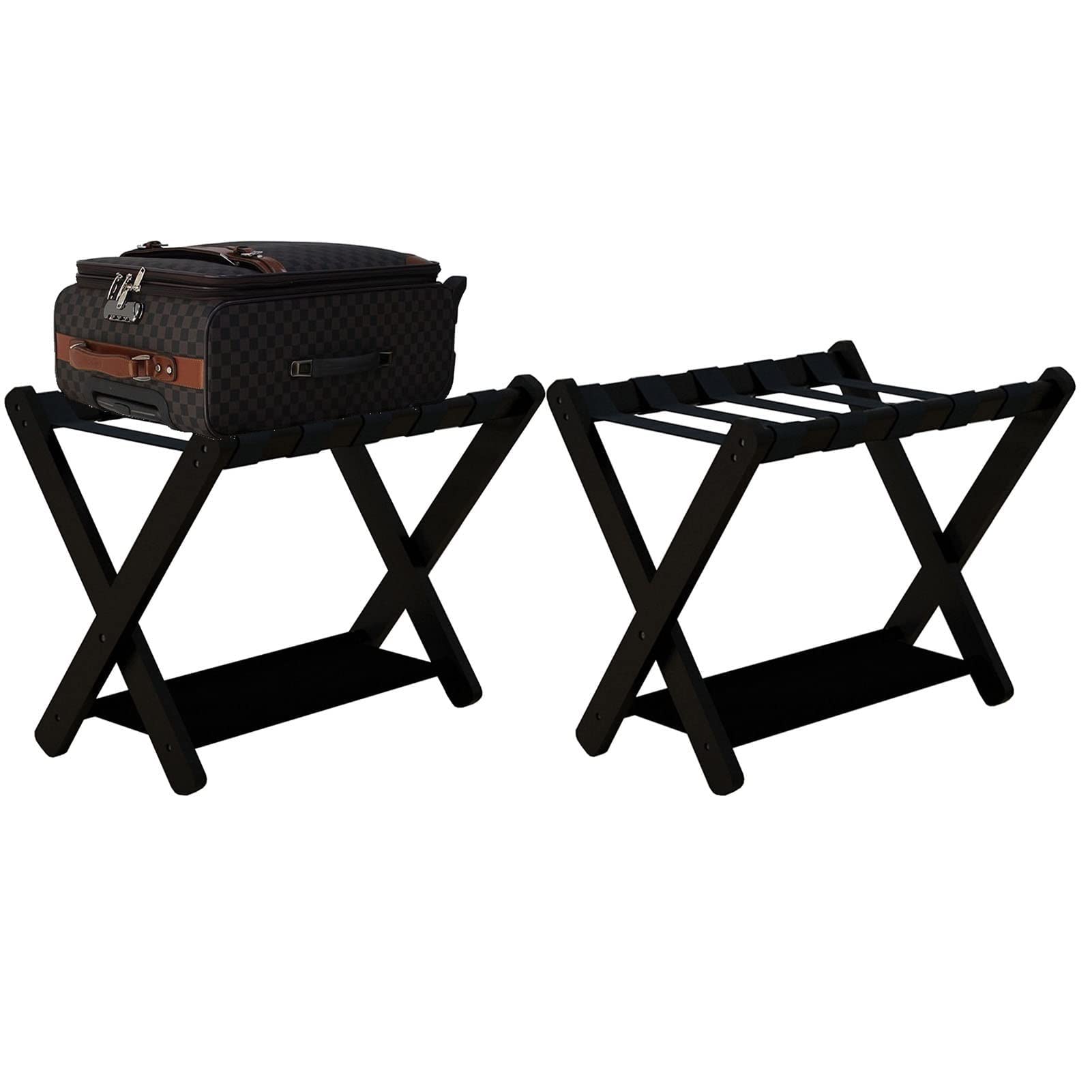 Genérico Organizador de Maletas Plegable con Zapatero - Juego de 2 portaequipajes para habitación de Invitados - Soporte para Maletas de 2 Niveles - Soporte para Maletas de Suelo, 70 x 43 x