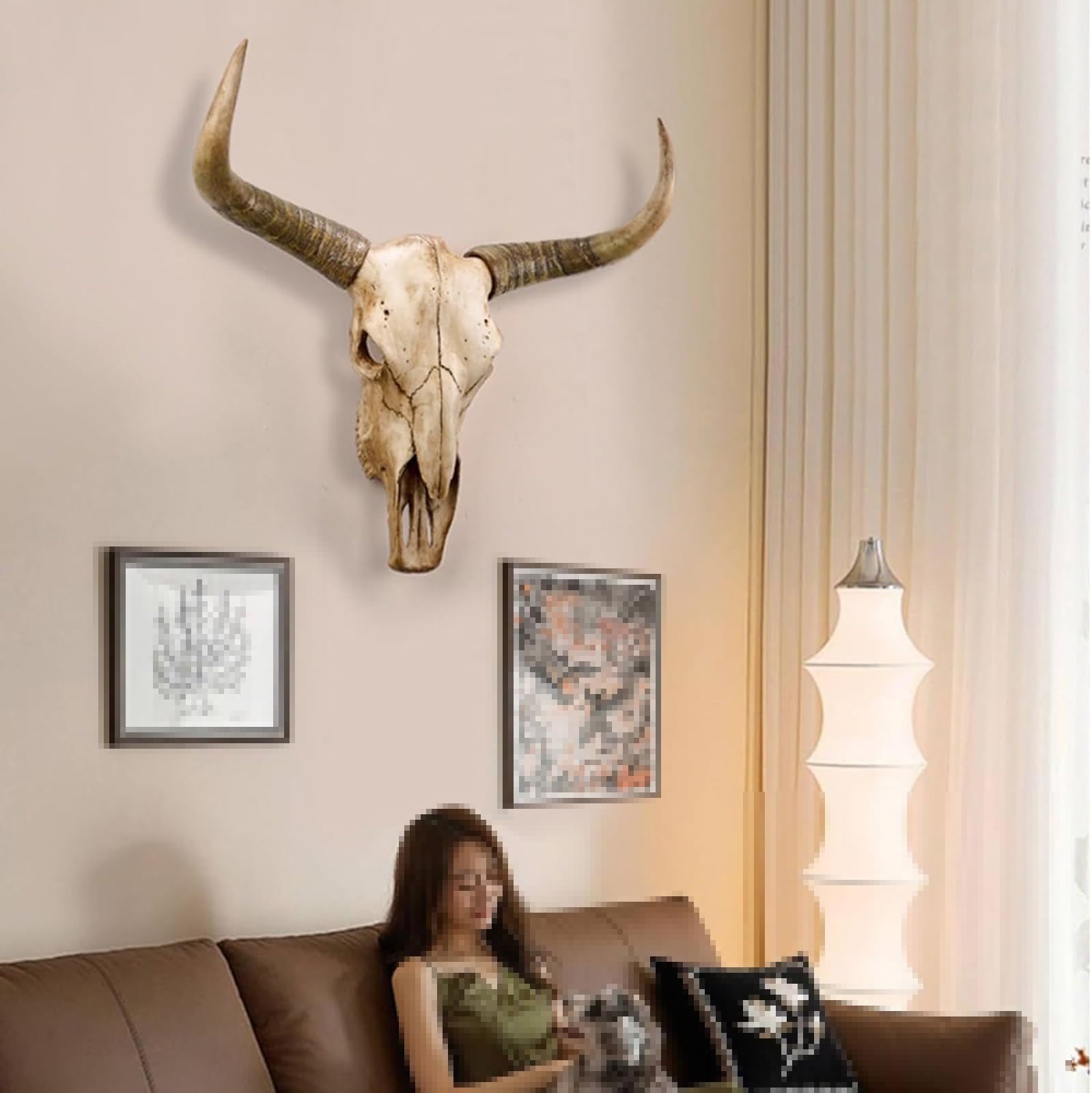Grande Testa di Toro Animale da Appendere Alla Parete Decorazione In Resina Teschio di Mucca Scultura 3d per Casa Rustica Halloween Creativo(H-68 * 64cm/26 * 25in)