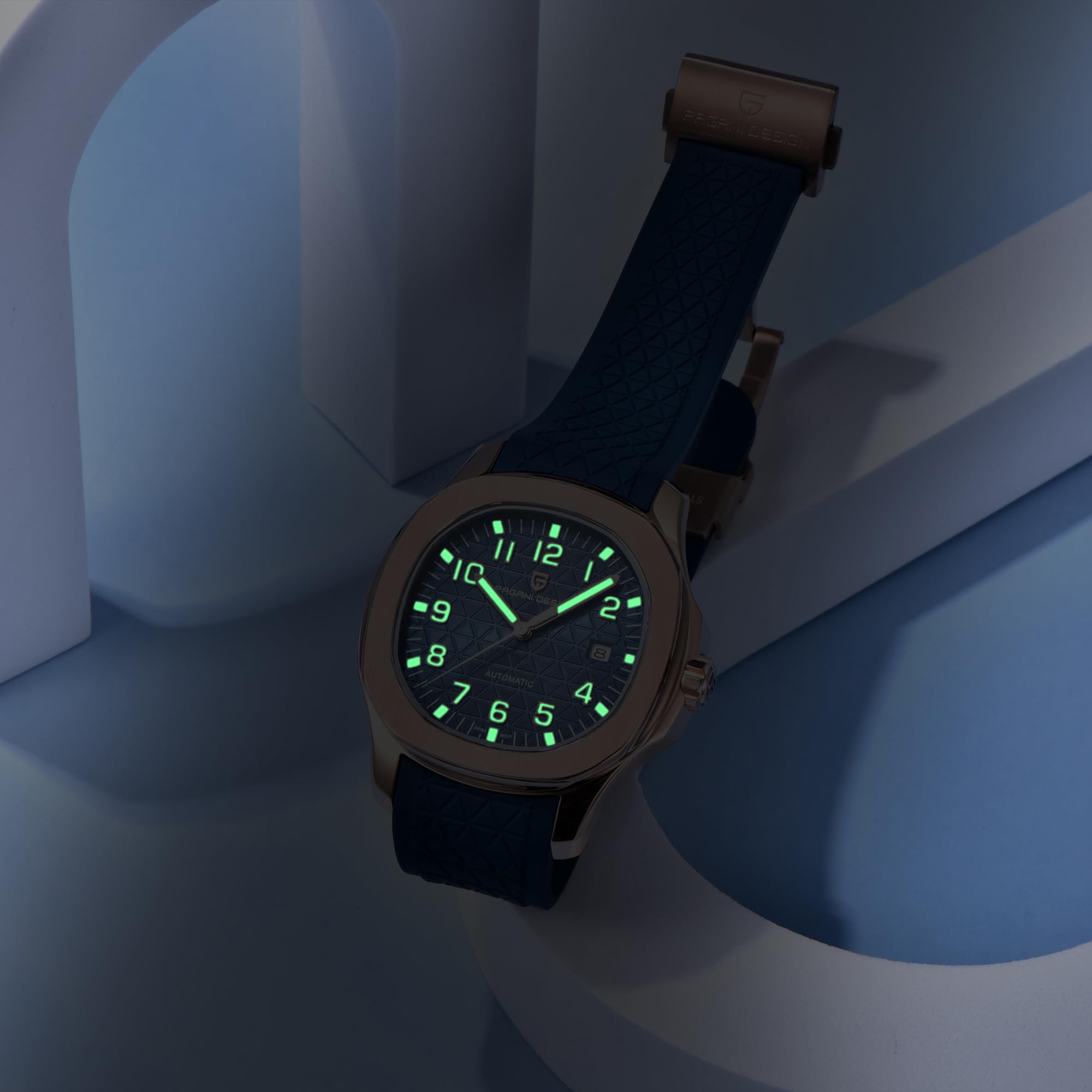 Pagani Design YS031 - Reloj automático de lujo para hombre, a cuadros, FKM, correa de caucho fluorado, cristal de zafiro, movimiento 8215, resistente al agua, 100 m, caja de acero inoxidable, hebilla
