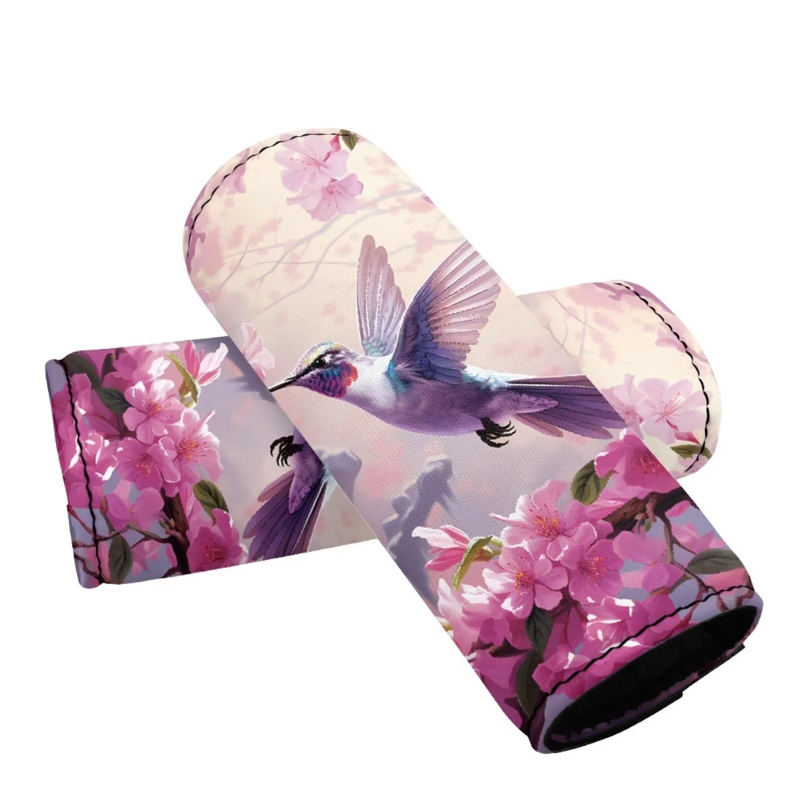 BIGCARJOB 2 Pcs Luggage Handle Cover for Suitcase with Pink Hummingbird Flower Print Travel Suitcase Handle Sleeve Covers Identifier Travel Bag Wraps