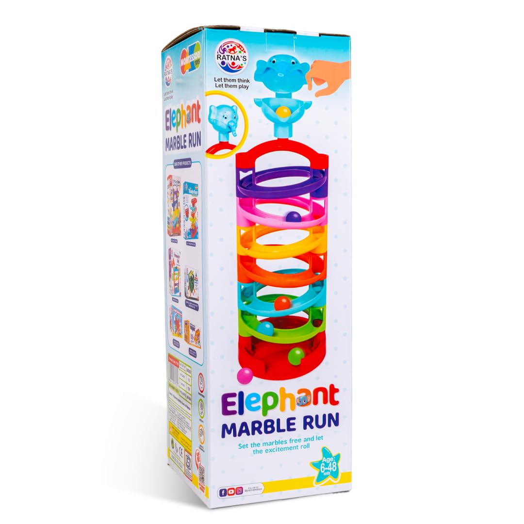 Ratna's Elephant Marble Run Rolling Stacking Toys for 6 + Month Old Baby, Multicolor 1
