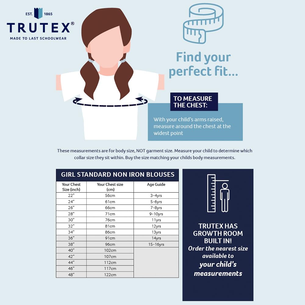 Trutex Basics 2 Pack Girls Short Sleeve School Shirts (3-16+ Years). Regular Fit Girls School Blouses, White Shirts for Girls, Easy Iron Girls White School Shirts - Genuine School Uniform