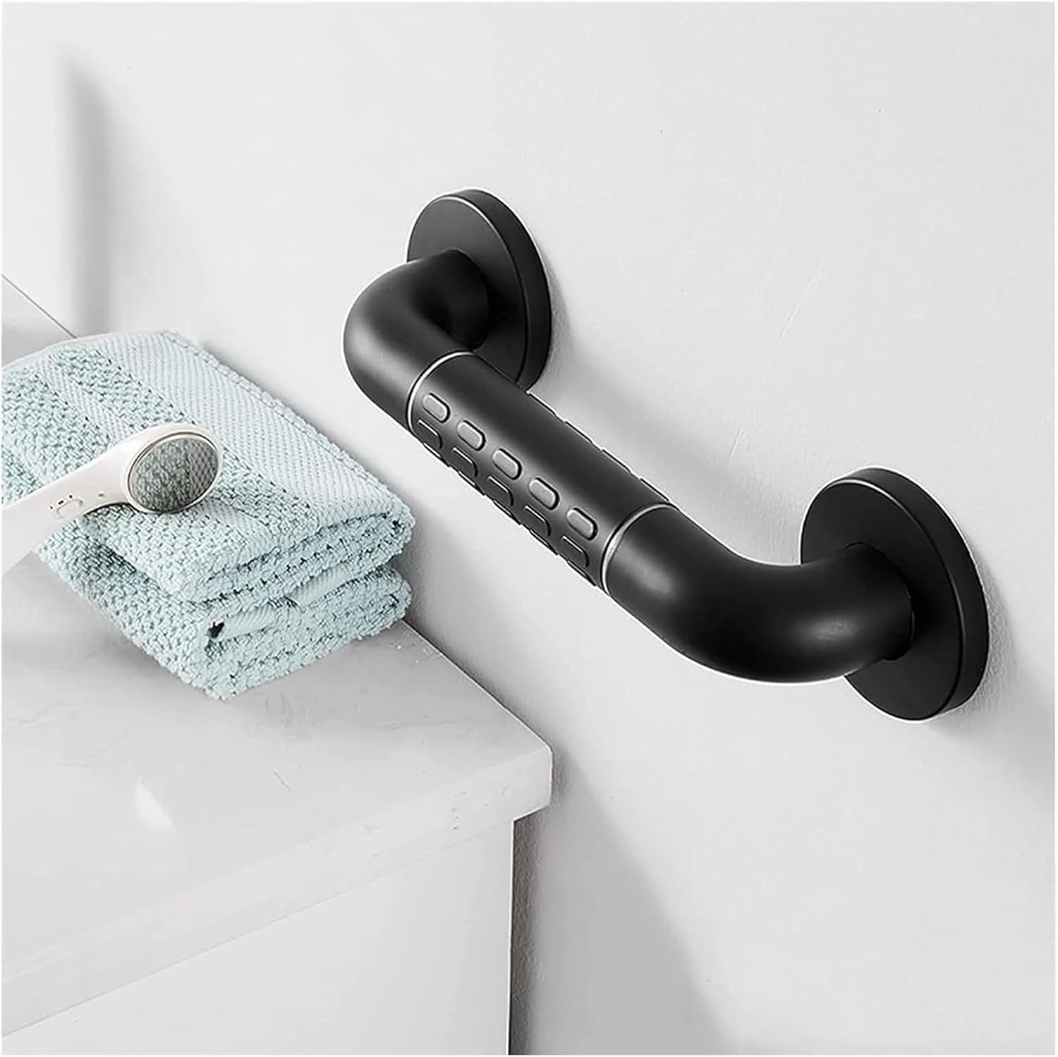 Maniglione di Sicurezza per Bagno in Acciaio Inox Nero, Antiscivolo, Senza Barriere architettoniche, ausilio per la deambulazione per disabili (38 cm)