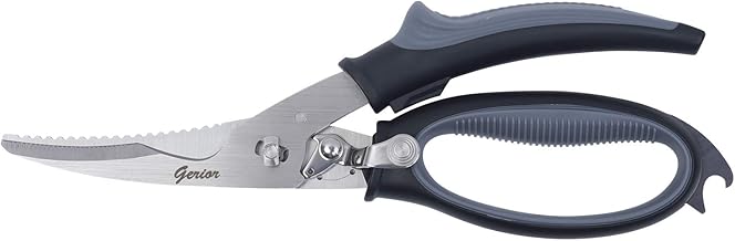 Gerior Spring Loaded Poultry Shears - Heavy Duty Kitchen Scissors for Cutting Chicken, Poultry, Game, Bone, Meat - Chopping Food, Herb - Stainless Steel - Multipurpose - Black