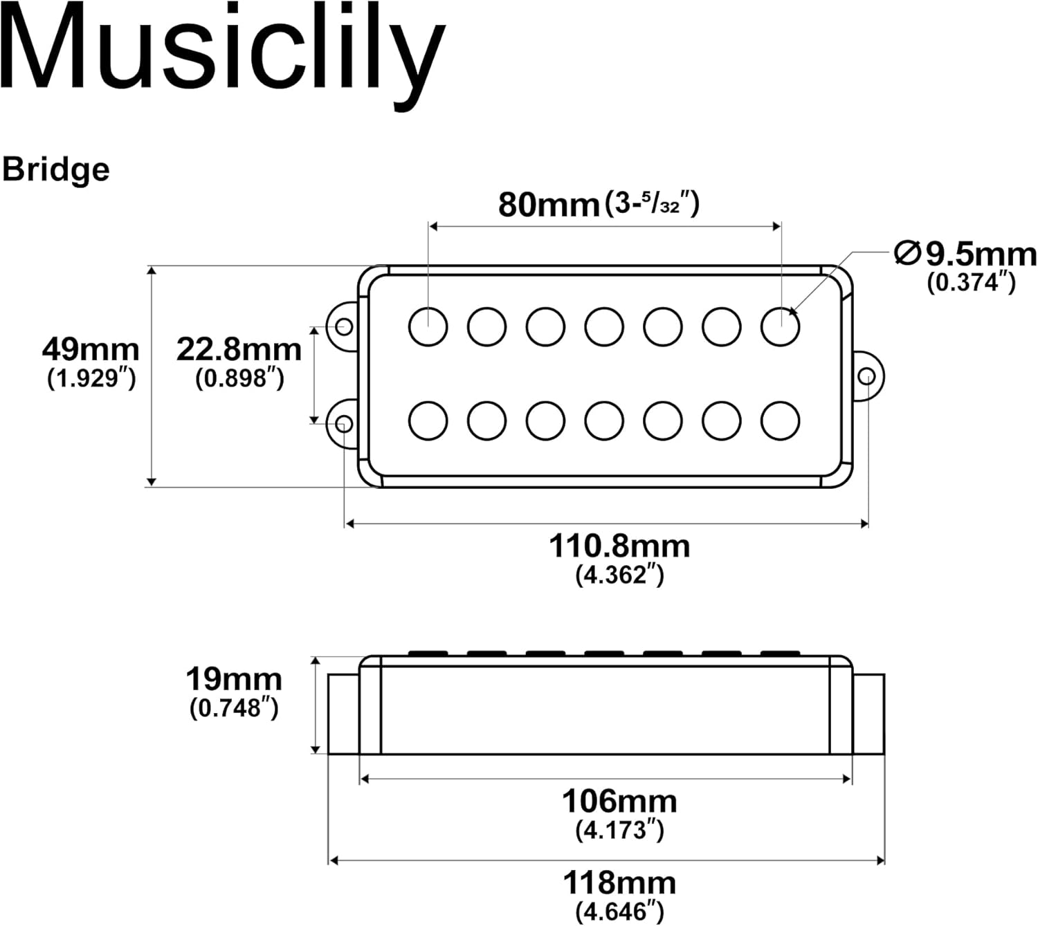 Artec MMC6 Ceramic Magnet Soapbar Style Bass Pickup Bridge Pickup 14.6K for 6-String MusicMan Style Bass, Black