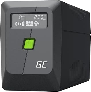 Green Cell UPS 850VA 480W PowerProof z Wyświetlaczem LCD – Zmodyfikowana Fala Sinusoidalna, Ochrona Prądowa Urządzeń, Akumulator 12 V/9 Ah, Ochrona przed Przepięciem, Awaryjne Zasilanie do Urządzeń
