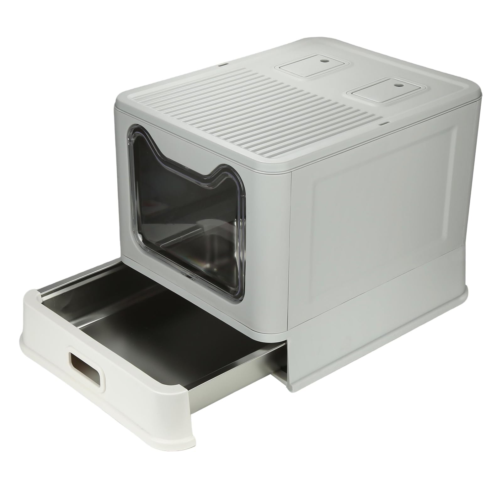 Caja de Arena Plegable para Gatos de Acero Inoxidable, Pala, Casa de Baño Fácil de Limpiar, Resistente a Olores, Adecuada para Gatos Grandes, 41 x 51 x 38 cm, Acero Inoxidable (Gris) (B)