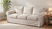 Vista 4 de Sofa Covers Custom Made Compatible for IKEA Ektorp 3 Three Seat Sofa Slipcovers (Polyester Beige, Ektorp Sofa)