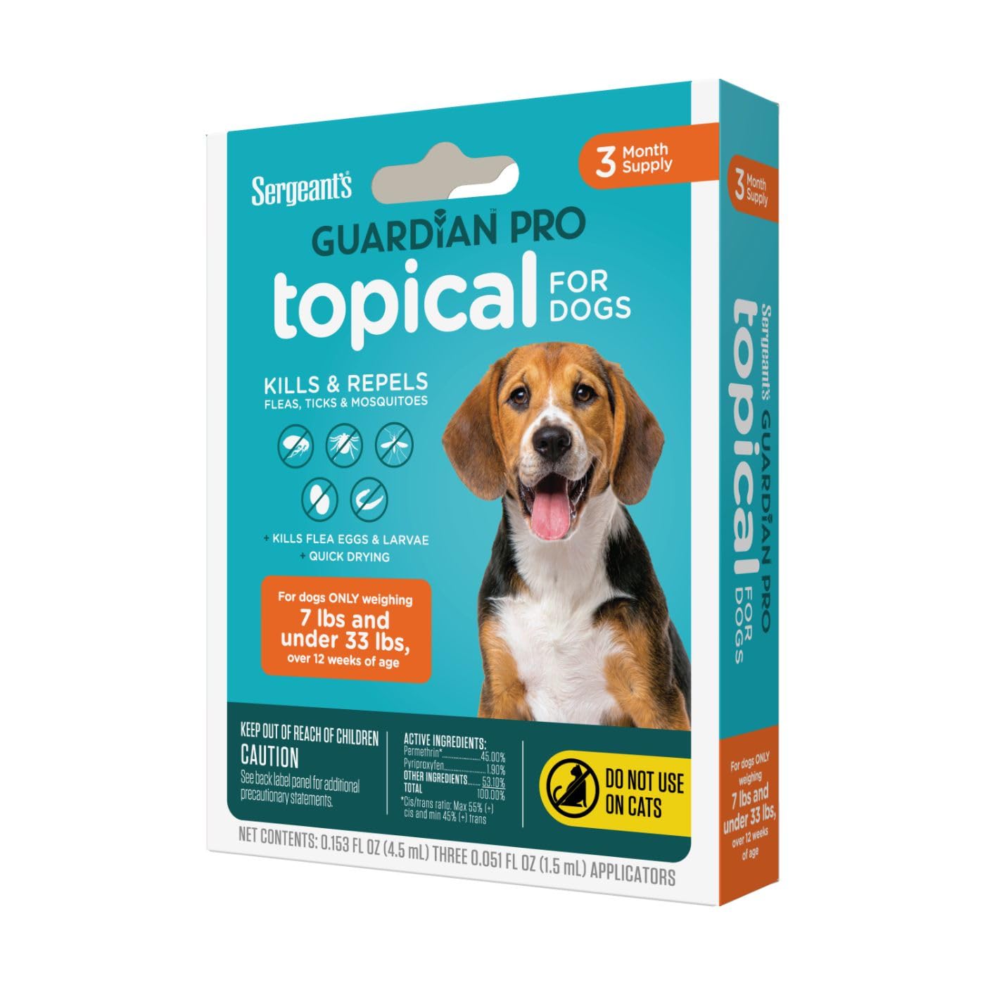 Sergeant's Guardian Flea Tick Treatment Squeeze On Topical For Dogs, 7-33 lbs, 3 Count
