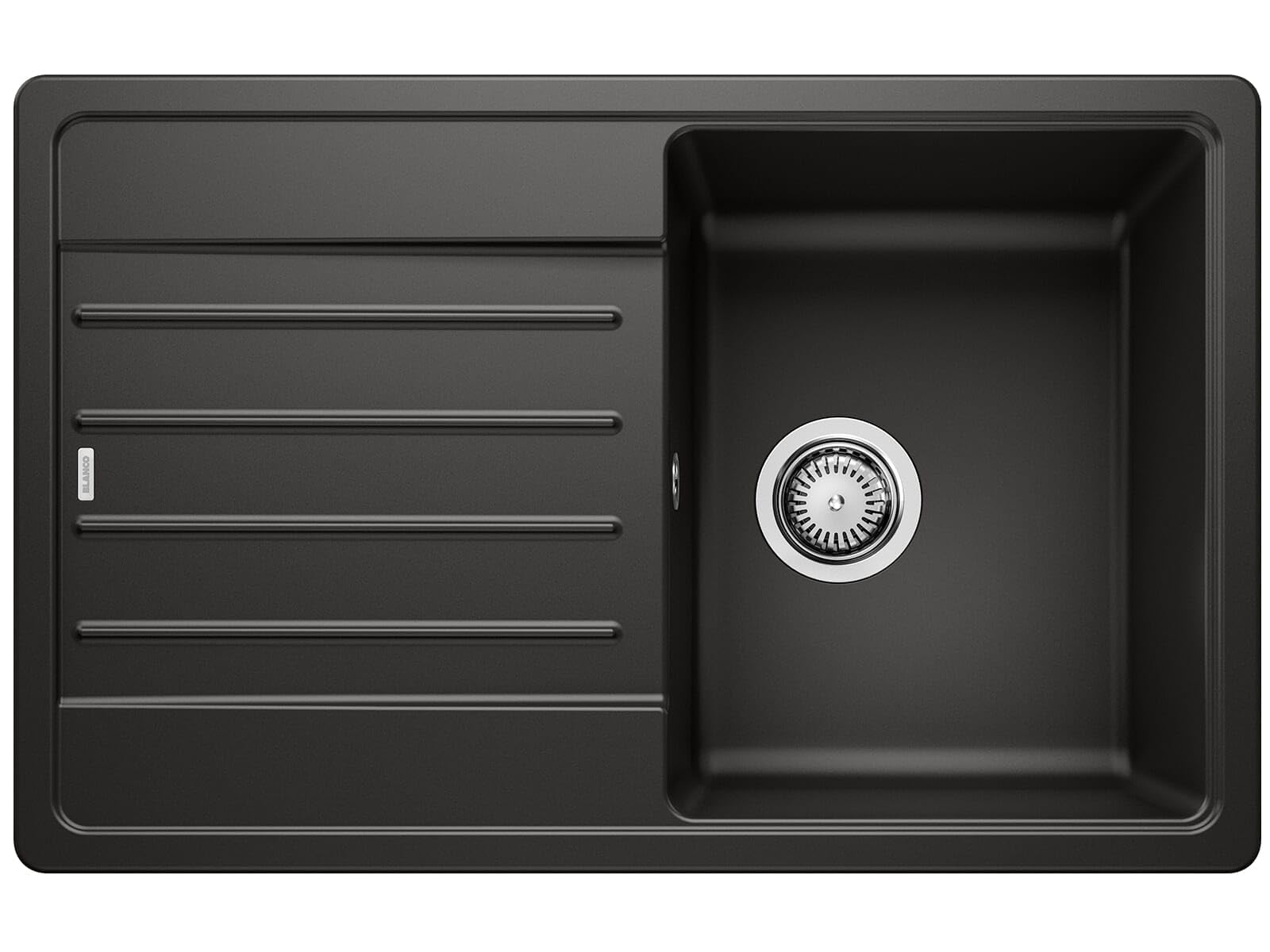 BLANCO Legra 45 S | SILGRANIT Granite Sink in Black | Installation Type: Inset Installation from Above | Reversible | for 45 cm Wide Base cabinets | Large Bowl | Easy-Care Surface | [78x50x20.2 cm]