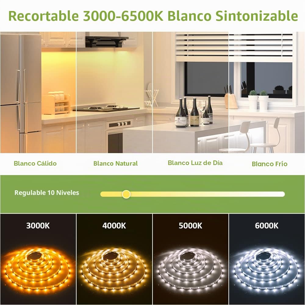 NOVOSTELLA 12M Tiras LED Regulable, 24V 1344 LEDs Barra de Luz Blanca Cálida a Blanca Fría 3000K-6500K Ajustable, con Controlador RF, Cuerda LED Adhesiva Flexible para Sala, Gabinet, Dormitorio