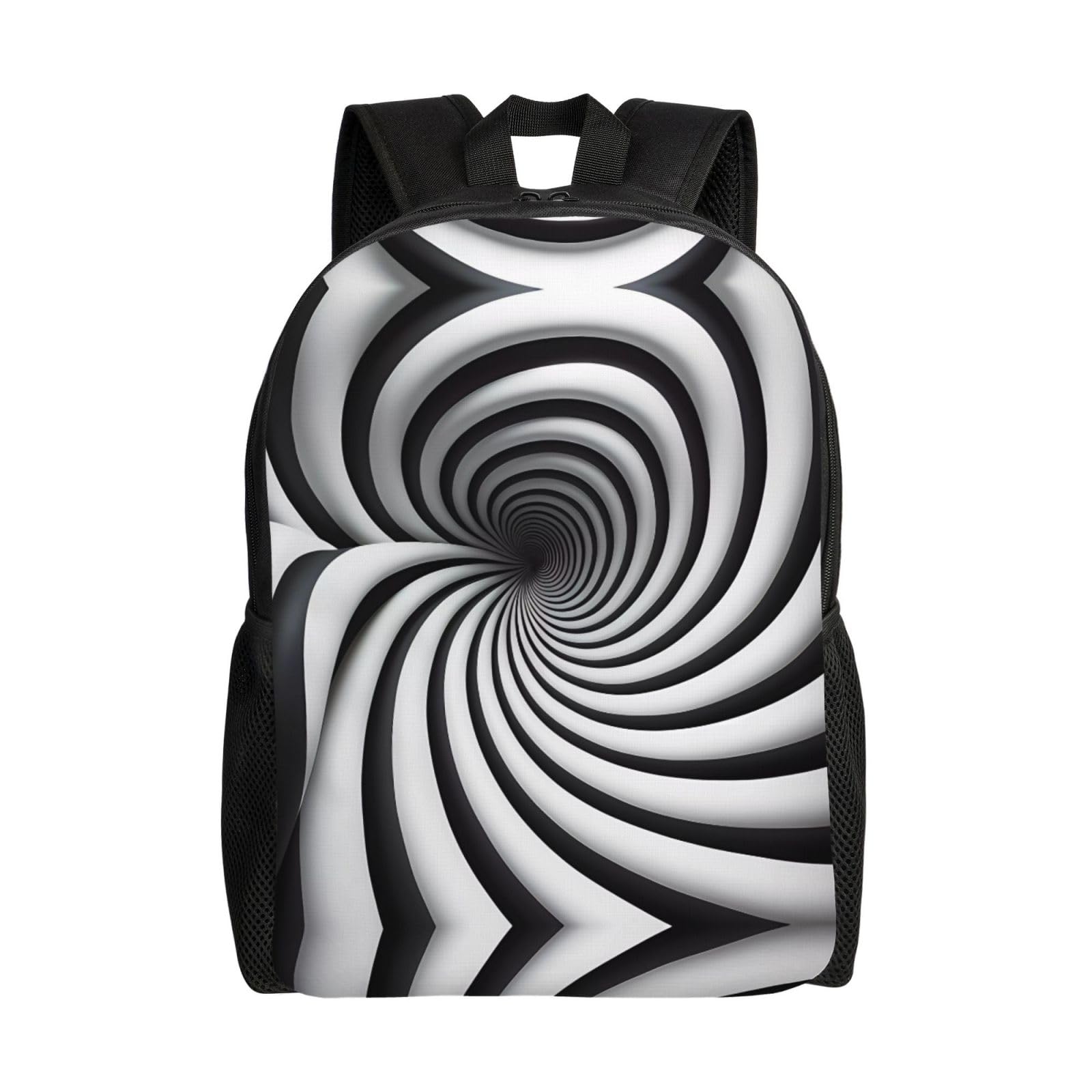 Boaihh Unisex Black Large Capacity Lightweight Outdoor Spiral Optical Illusion Gif Backpack With Independent Compartments For School Commuting And Sports Leisure