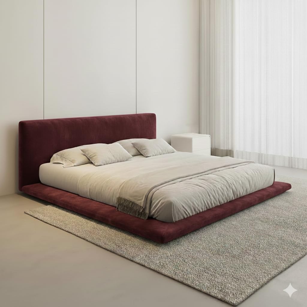 Eco-Friendly Linen Upholstered Bed Frame with Storage – Modern Sustainable Bedroom Furniture, Multiple Colors and Size Options Solid Wood Slat Support (Mahroon, 120 x 200 cm)