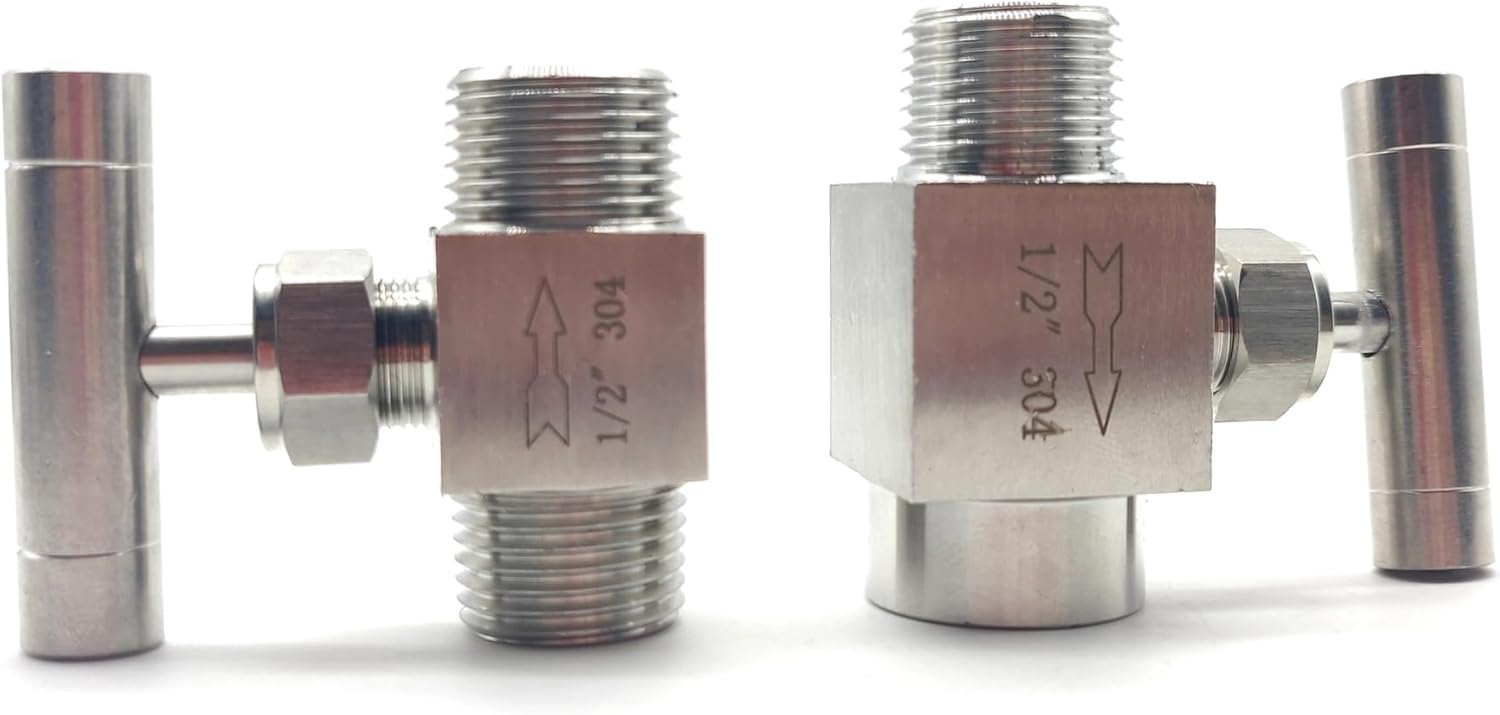 1 Pcs 1/8" 1/4" 3/8" 1/2" NPT Female Needle Valve Crane 915 PSI 304 Stainless Steel Flow Control with Single Shape Handle Water Gas(Size:1/8",Color:Male To Female)