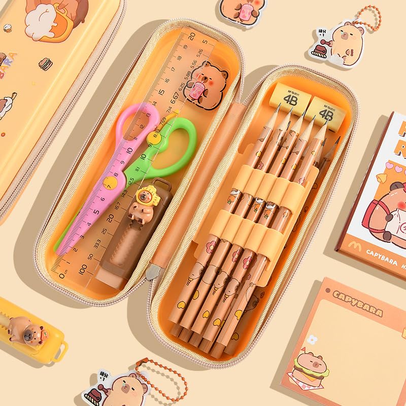 SNONESIY Capybara Federmäppchen Set - 52-teiliges Schreibset Mit Stiften & Zubehör