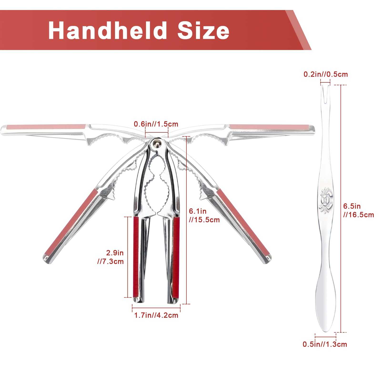 4 Pcs Walnut Cracker Tools, Windspeed Nut Crackers Three Opening Clips Nut Shell Openers Tools for Seafood Cracker, Lobster Crab Non-Slip Handle Shell Cracker with 2 Pcs Picks (red)