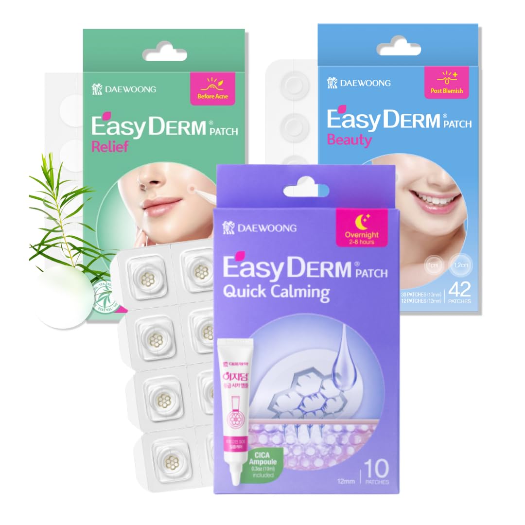 EasyDerm 3 types of pimple patches - Quick Calming 10ea Relief Cover Patches 42 counts Original Hydrocolloid Patches