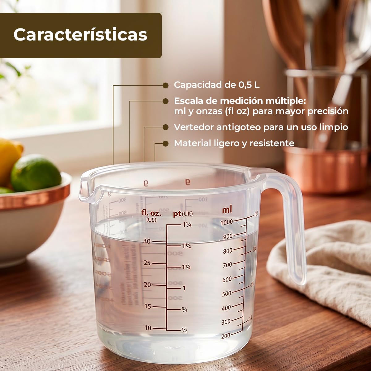 Tescoma - Jarra Medidora con Vertedor Delicia 0,5L – Vaso Medidor de Plástico - Ligera - Fácil de Usar en Cocina