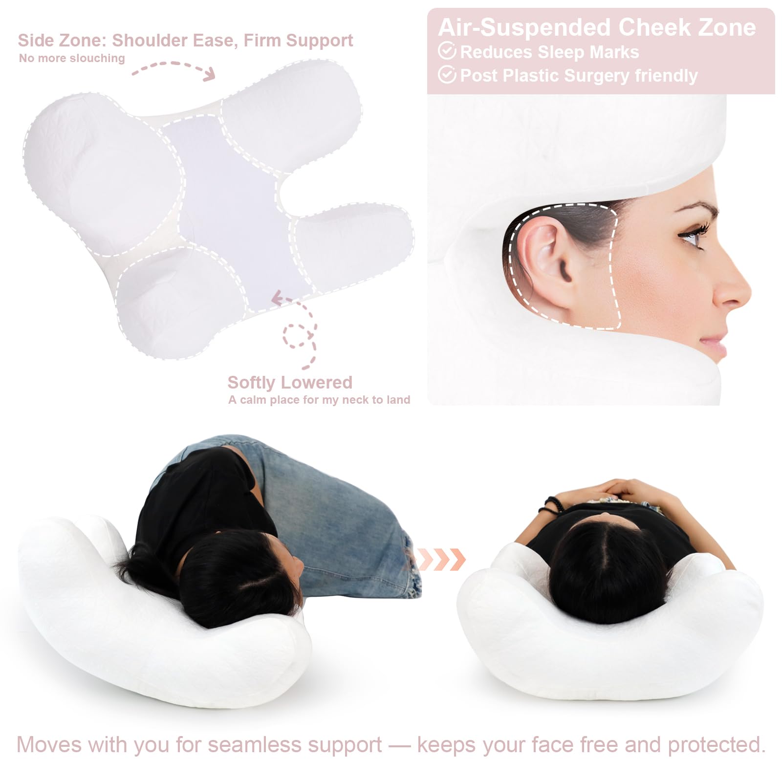 Vocheer Anti-Falten-Kissen Für Seitenschläfer - Verstellbar, Hautfreundlich & Ergonomisch