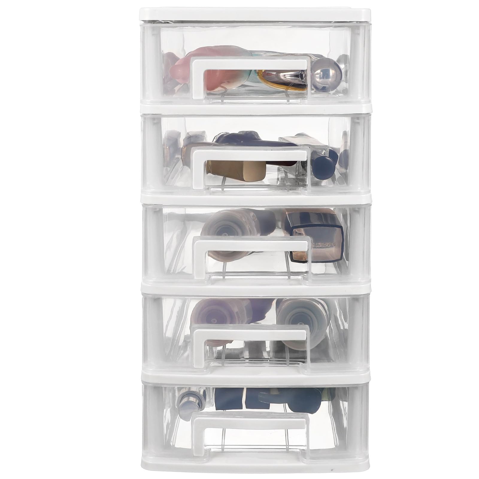 Tiroir rangement plastique blanc 5 niveaux en PP léger pour maison