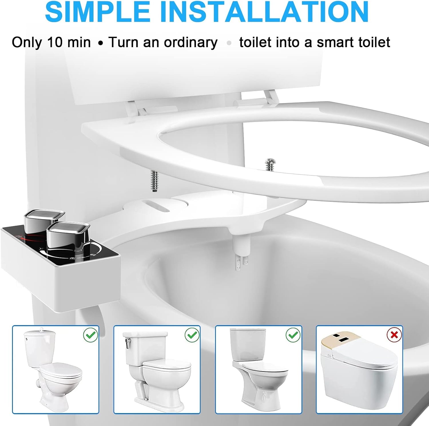 Bidet-Toilet-Seat Attachment Non-Electric Warm&Cold Self Cleaning Dual Nozzle Fresh Water Spray for Sanitary and Feminine Wash Adjustable Pressure - - 