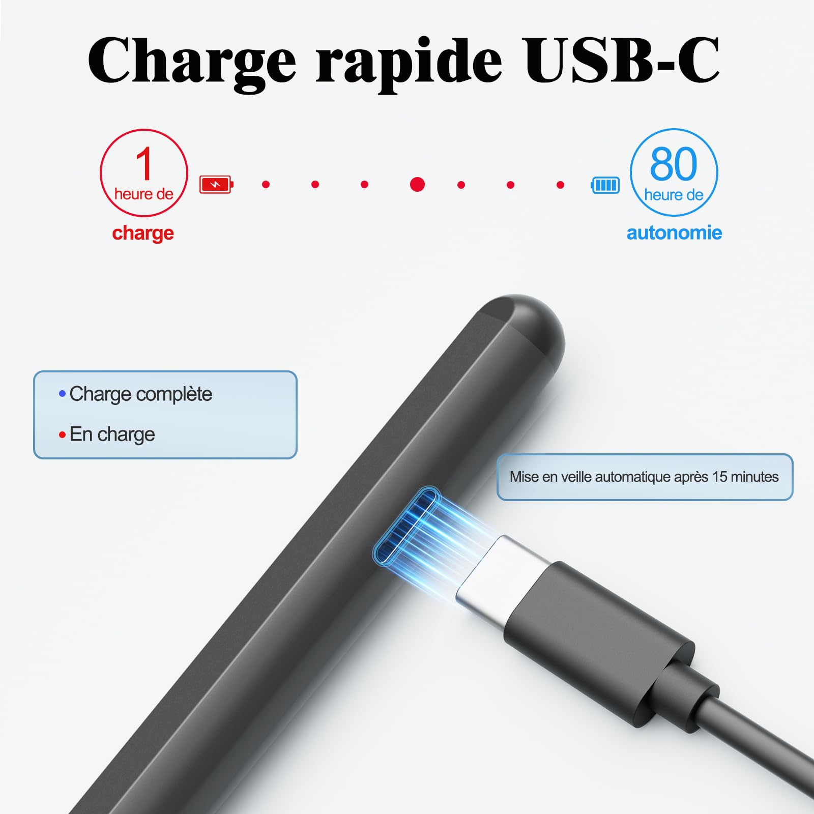 Stylet Microsoft Surface, 4096 Niveaux Pression, Inclinaison & Rejet de Paume, Magnétique, Charge Rapide 1H, Surface Pro 11/10/9/8/7/6/5/4/3/X, Go 4/3/2/1, Laptop 6-1, Studio, Book 3/2/1 (Gris)