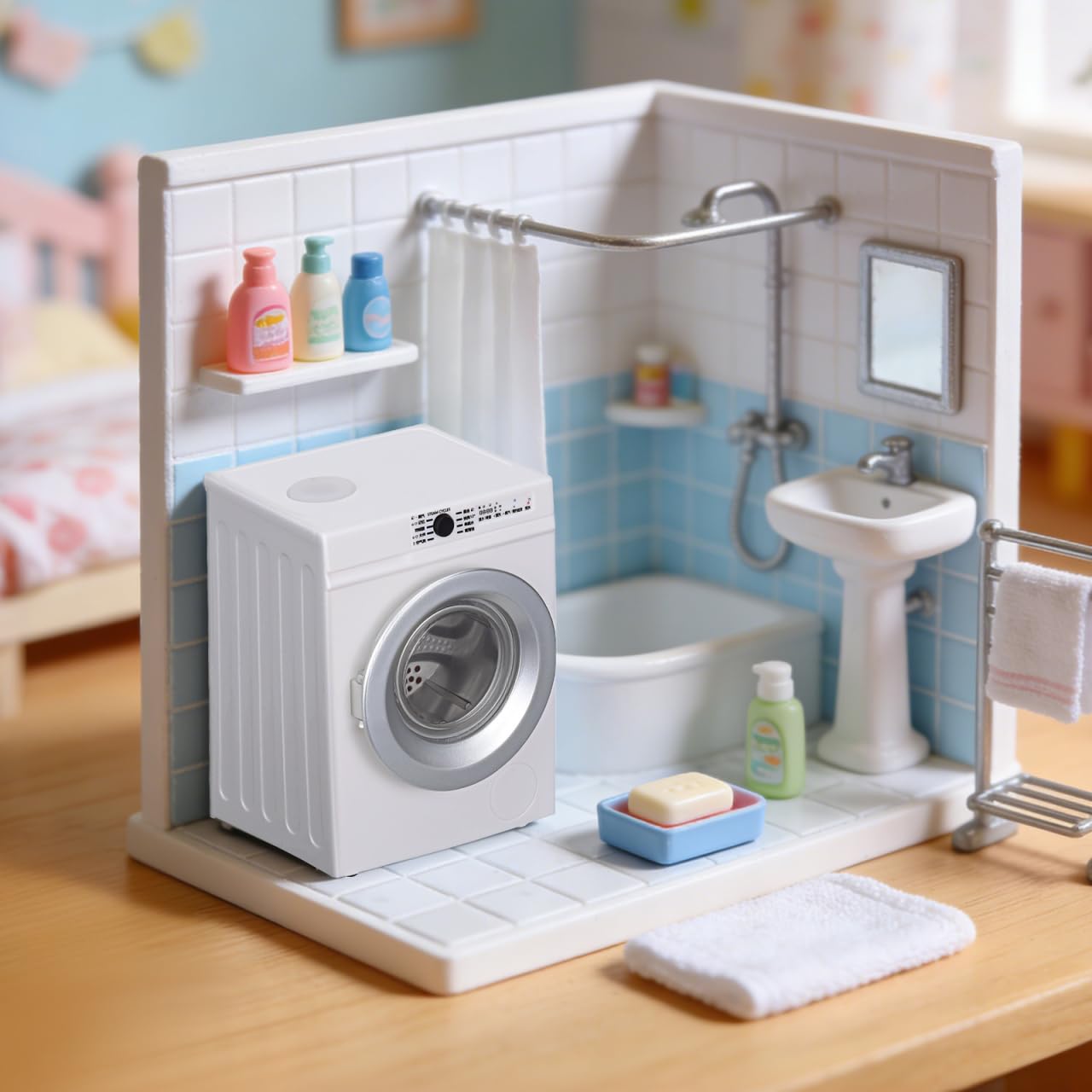 BESTonZON Modèle Miniature Machine À Laver 1:12 Rechargeable avec Porte Rotative Et Vêtements Lavables Jouet Interactif pour Maison De Poupée Accessoire De Jeu