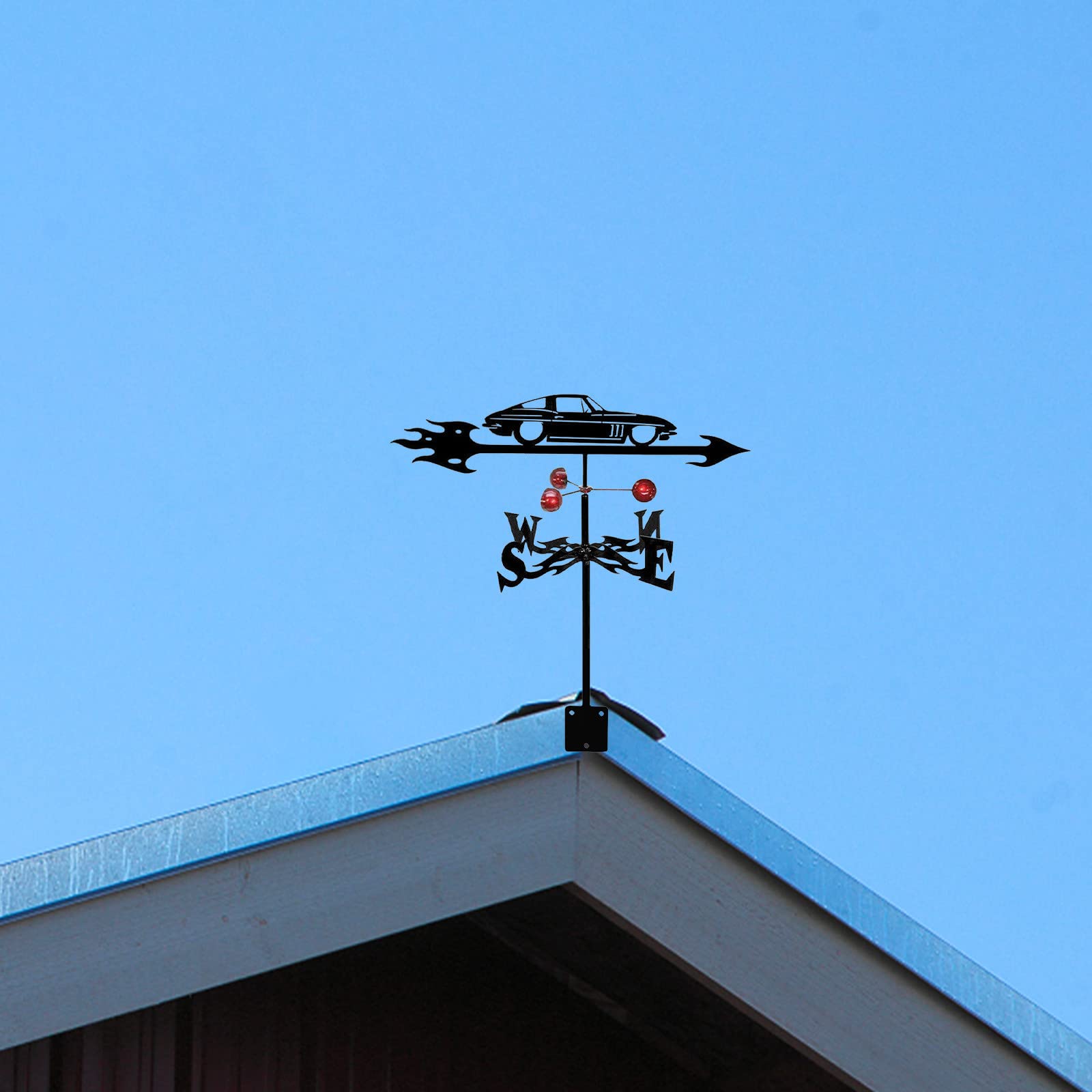 WIQUYBML wind vane Roof Weather Vane, Metal Courtyard Wind Vane Ornament Decoration, Black Direction Indicator Kit, Bracket for Garden, Home