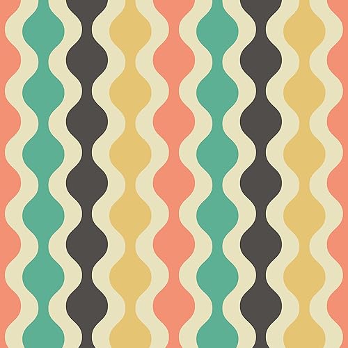 VaryPaper Papel tapiz geométrico retro de 17.7 x 78.7 pulgadas, para despegar y pegar, papel tapiz vintage con rayas onduladas para dormitorio,