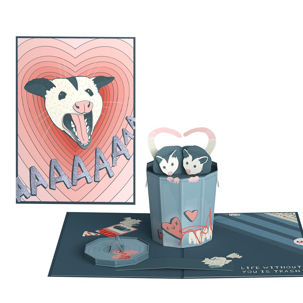 Lovepop Love Pop-Up Card for Her and Him - 3D Greeting Cards for Boys, Girls, Men, Women - Life Without You Is Trash Possums - 5" x 7" Card - Blank