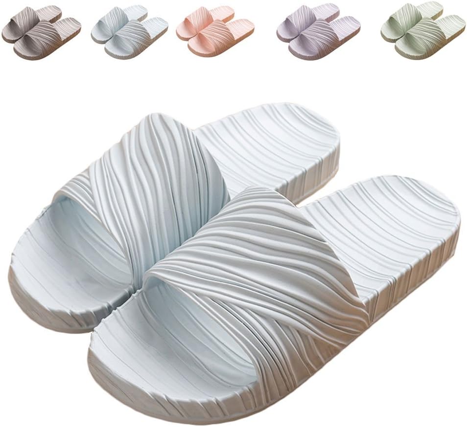 Finleoo Lightweight Women/Men's Slip On Slippers Non-Slip Shower Sandals House Pool Shoes Bathroom Slide Water Shoes,SL03,Blue,40.41