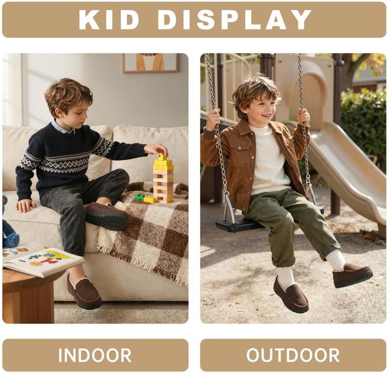 Boys & Girls Moccasin Memory Foam Kids House Slippers - Nonslip Indoor & Outdoor - Image 7