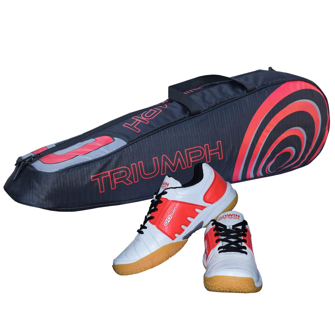 Gowin Badminton Shoe Power White/Red Size-4 with Triumph Badminton Bag 304 Black/Red-image-23