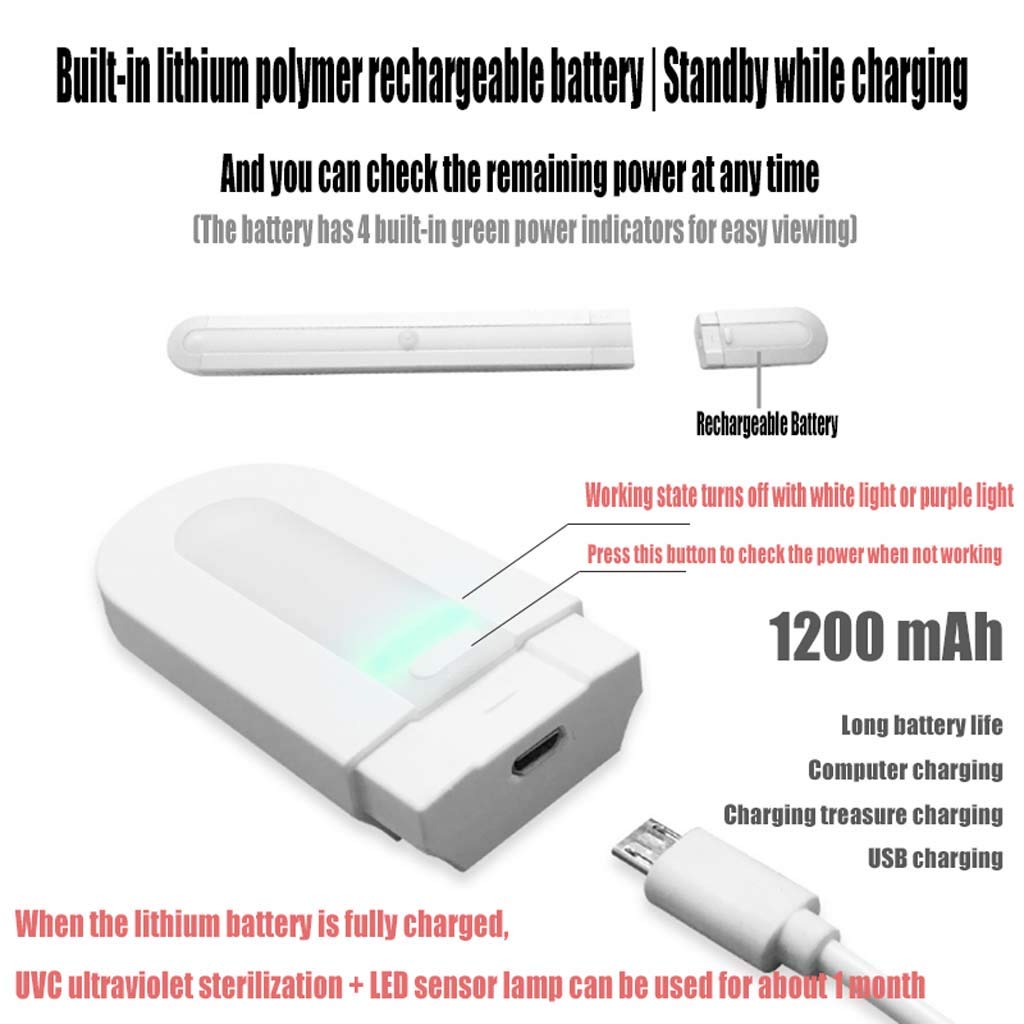 TJH Lámpara de esterilización Ultravioleta LED de inducción Inteligente UVC, Armario Armario de Vino Lámpara de desinfección Esterilización Eliminación de ácaros -USB de Carga