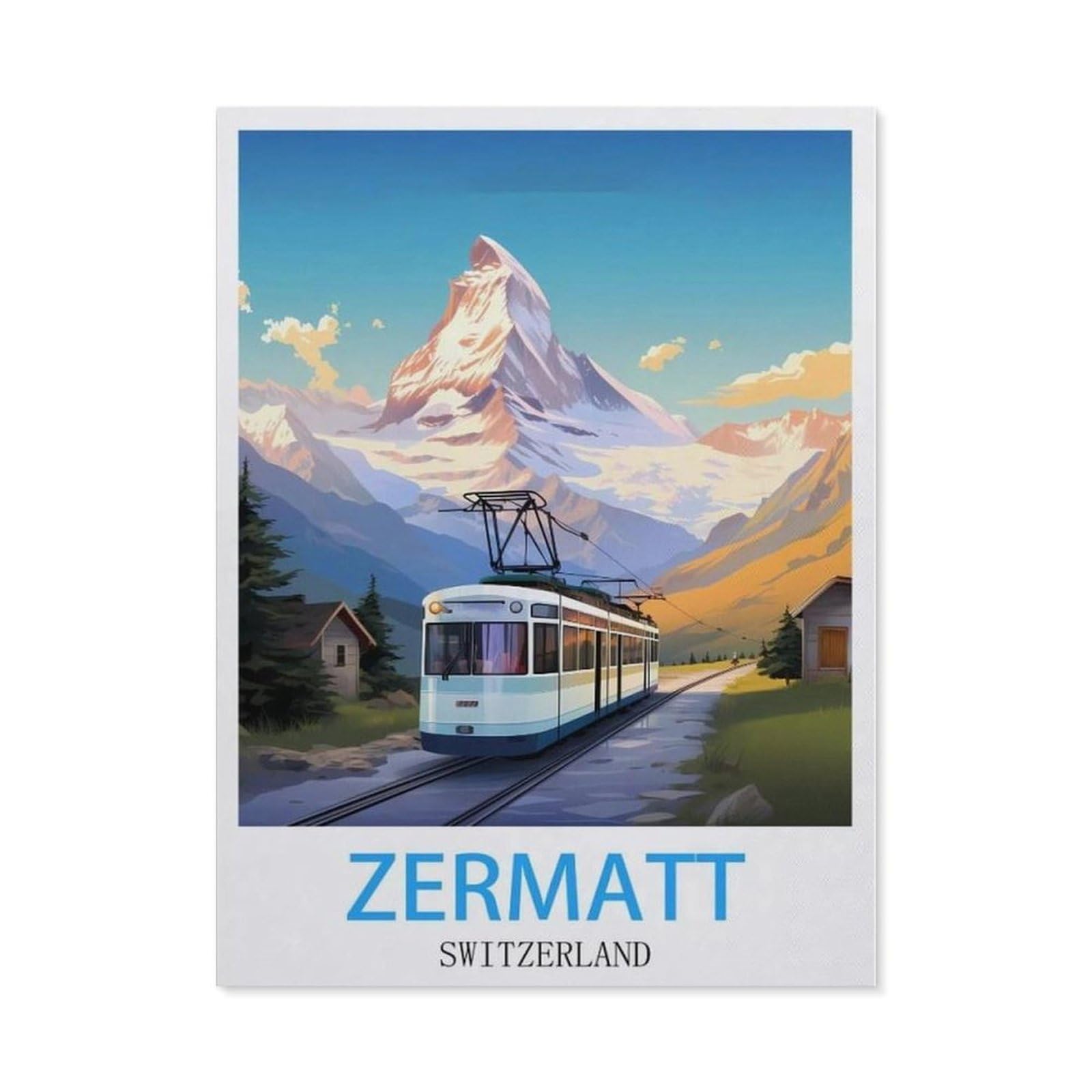 BEAYODKP Zermatt Switzerland Vintage Travel Posters，Diamond Art Kits for Adults and Kids, Full Drill Round Rhinestone Paint with Diamonds（50 x 60 cm/19.68 x 23.62 inches）-CC21