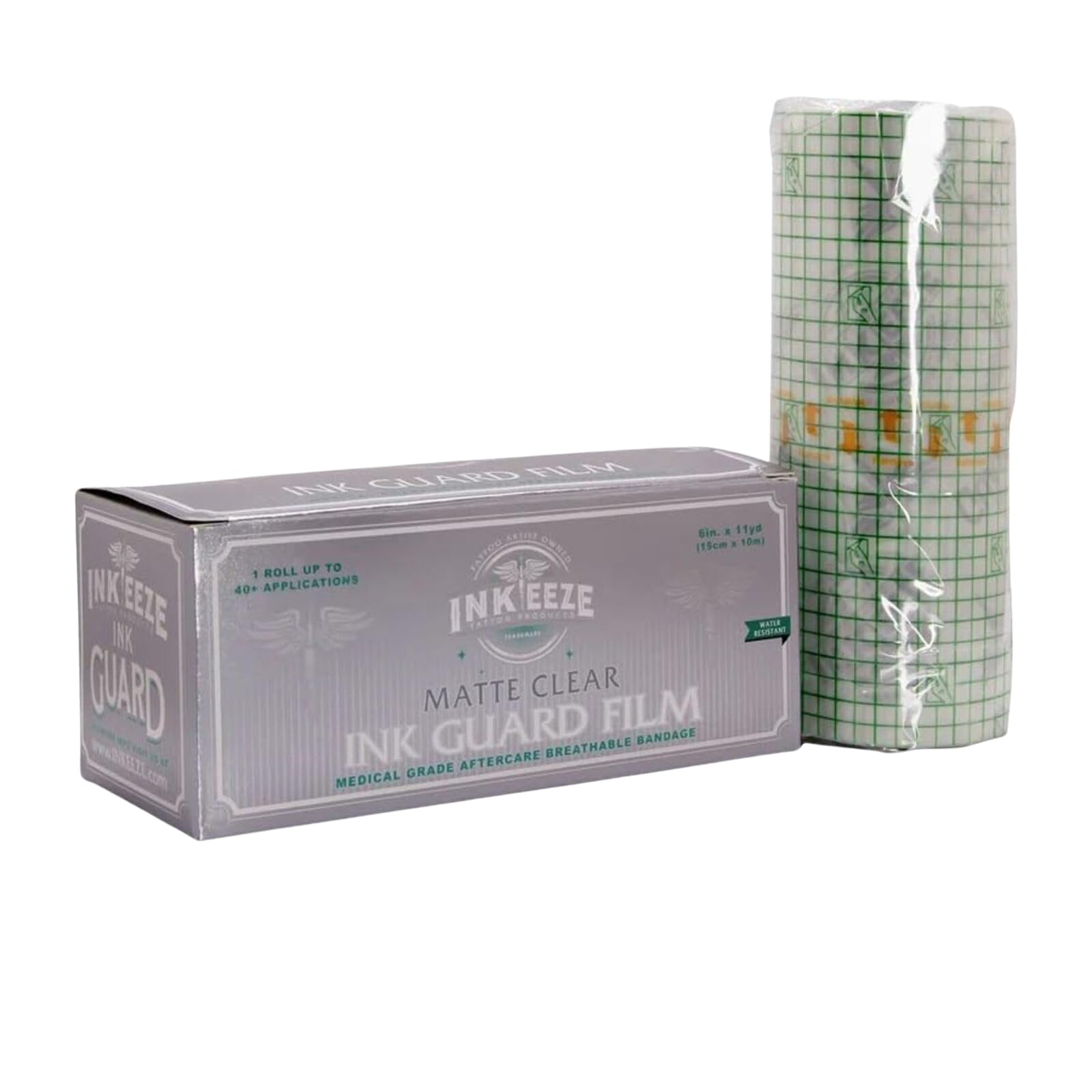 Ink-EEZE Ink Guard Tattoo Barrier Film, Aftercare Healing Bandage, Breathable, Sun Protection, 1 Roll (6in x 11yd) up to 40+ Applications, Made in USA, Matte Clear