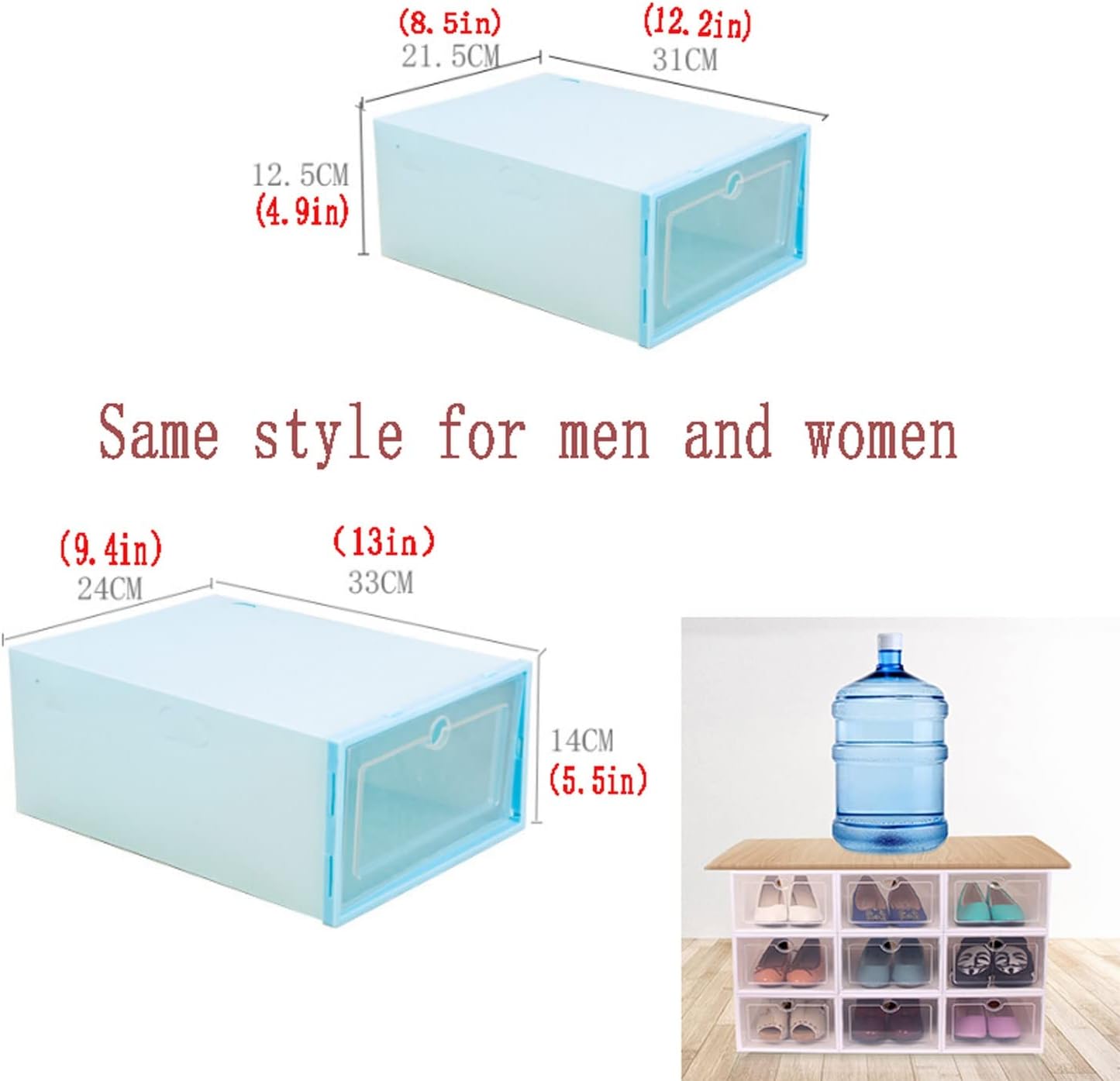 Plastic Shoe Storage Box，6pcs Transparent Shoe Box Shoes Organizers Single Foldable Dustproof Storage Box Stackable Combined Shoes Cabinet (Color : Lake Blue, Size : 13x9.4x5.5in)