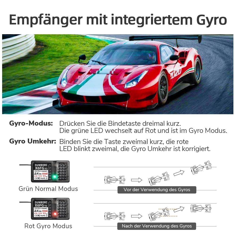 ATA HOBBY DUMBORC X6 2,4GHz 6 Kanal RC Funksender und empfänger X6FG | Ausfallsicherung, Niederspannungsalarmfunktion, für RC-Fahrzeuge, Auto, Boot, Panzer, Modellteile, Fernbedienung