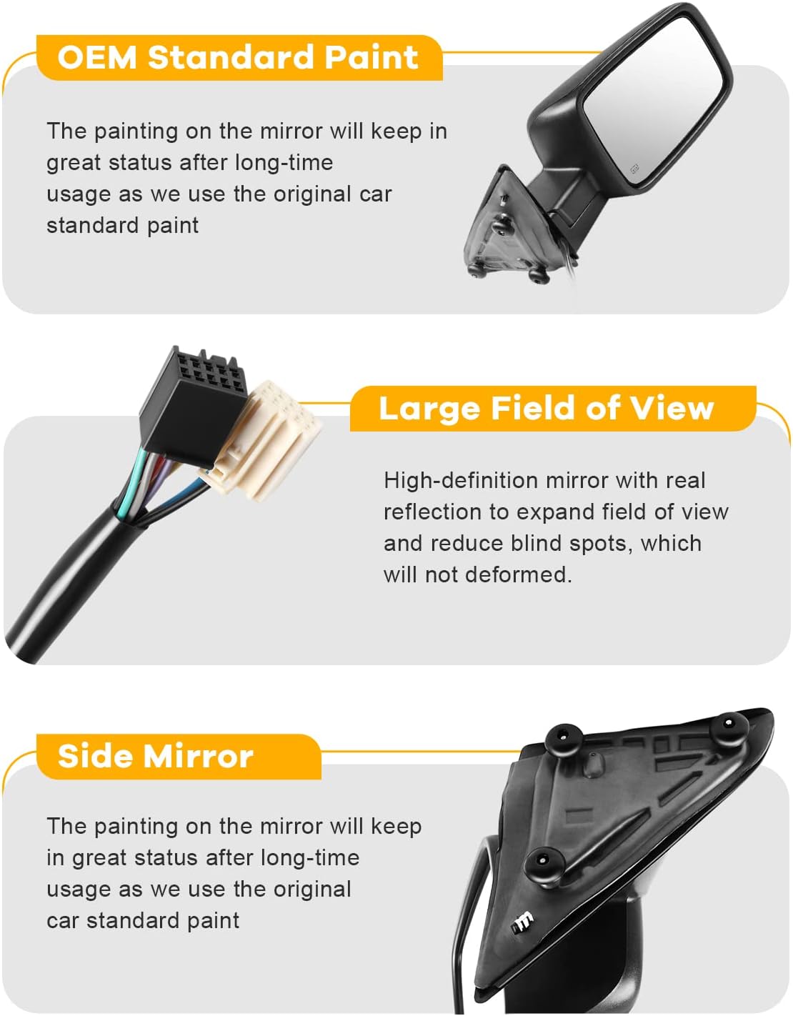 Passenger Side Mirror Assembly Fits for 2009-2015 For Dodge For Ram 1500 1500 2500 3500 Manual Folding, Heated, Turn Signal Power Textured Black