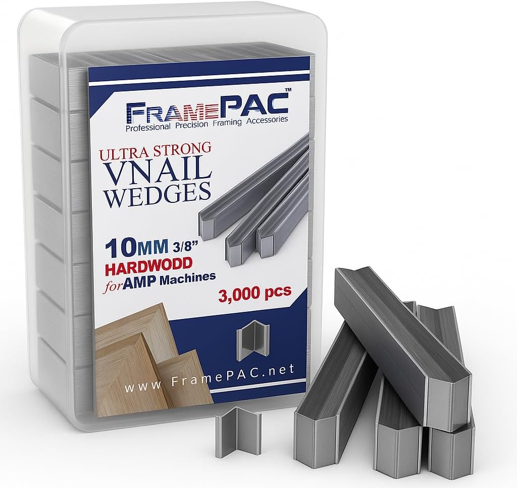 V Nails for Picture Frames Hardwood (AMP) 10mm (3/8 Inch) [3000 V-Nail Pack, Stacked] - (for use in Automatic V Nailer for Picture Framing, Automatic V Nailer for Picture Frames)