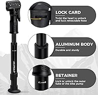 Vista 4 de NUWAB Mini Bomba de Bicicleta, Bomba de Mano Portátil de 10 Pulgadas, 100PSI, Soporta Shrader y Presta, Bomba de Bola de Salida Rápida de Aire