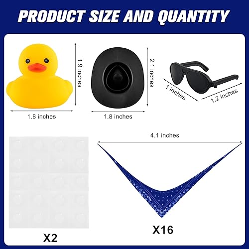 Miniatura 2 de Juego de 16 mini pato de goma vaquero con sombrero de vaquero, bufanda y gafas de sol, mini patitos amarillos, juguete para fiesta de baño, mini