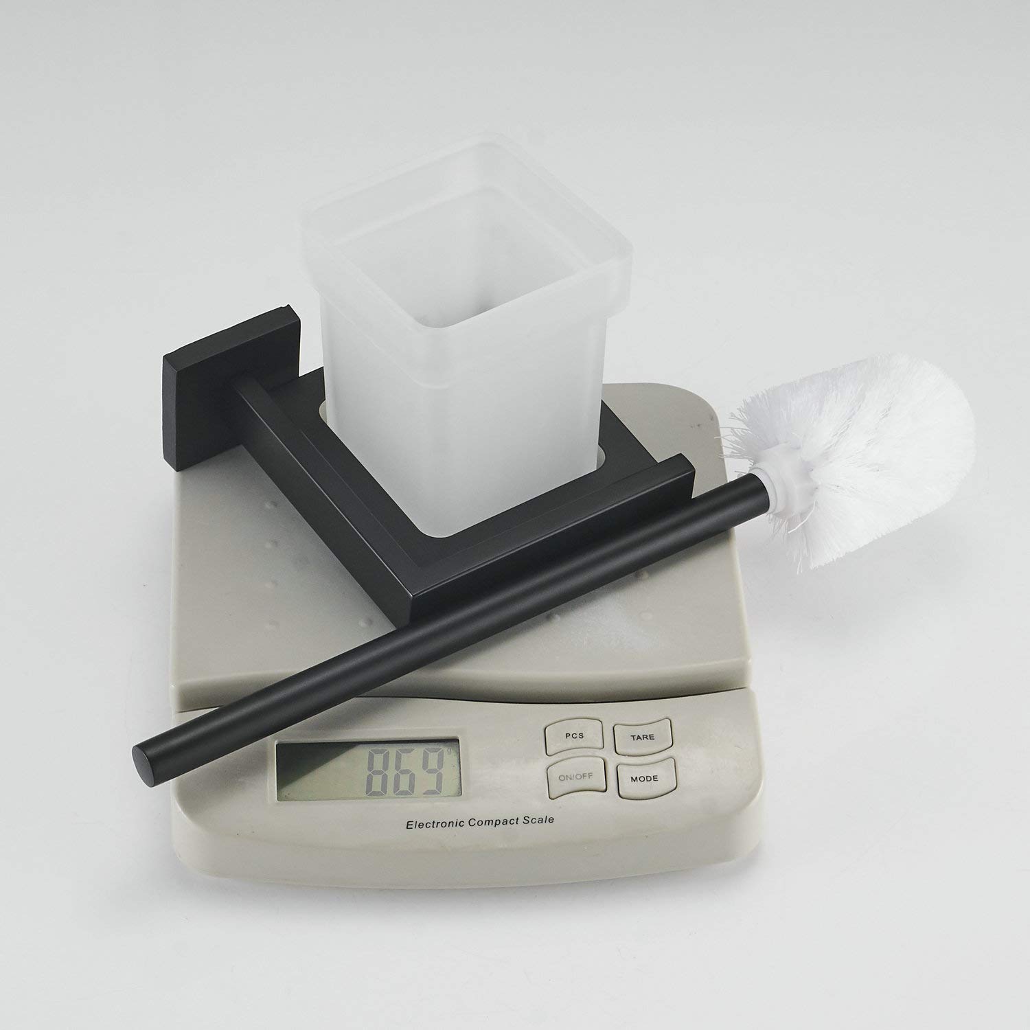 Cepillo WC y Soporte de Pared con Soporte, Negro, Acero Inoxidable 304 y Vidrio Mate para baño
