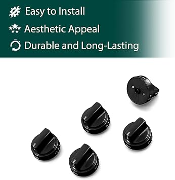 WB03X24759 Stove Knobs Cooktop Replacement Parts for GE Cooktop Gas Range Black Plastic KIP 5G92 222D5793 Stove Top JGBS66DEK4BB Burner Control Oven Knobs 5 Pcs